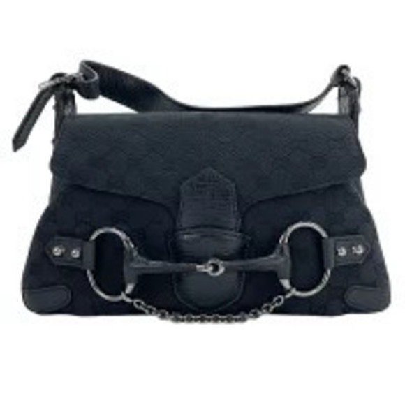 Gucci Handbags - Gucci GG Canvas Horsebit Chain Handbag Black